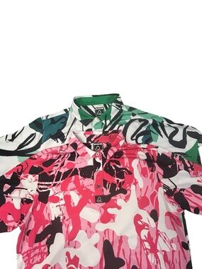 Deolax LOT 2 Men's Short Sleeve Performance‎ Golf Polo Shirts Pink Green L Camo